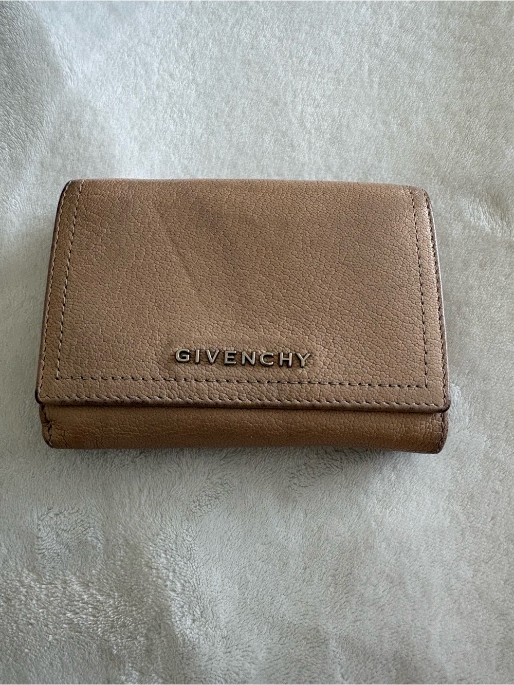 Givenchy Taupe Brown Leather Compact Card Holder